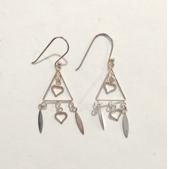 14k rose gold Sterling Silver 925 Dangle Drop Earrings Hearts Love Triangle Hook - Picture 7 of 8